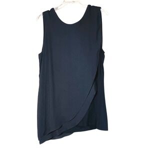 WHBM Navy Asymmetrical‎ Flowy Sheer Overlay Tank Top Blouse Size L